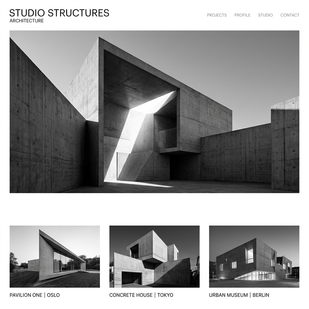 Architecture studio website interface screenshot